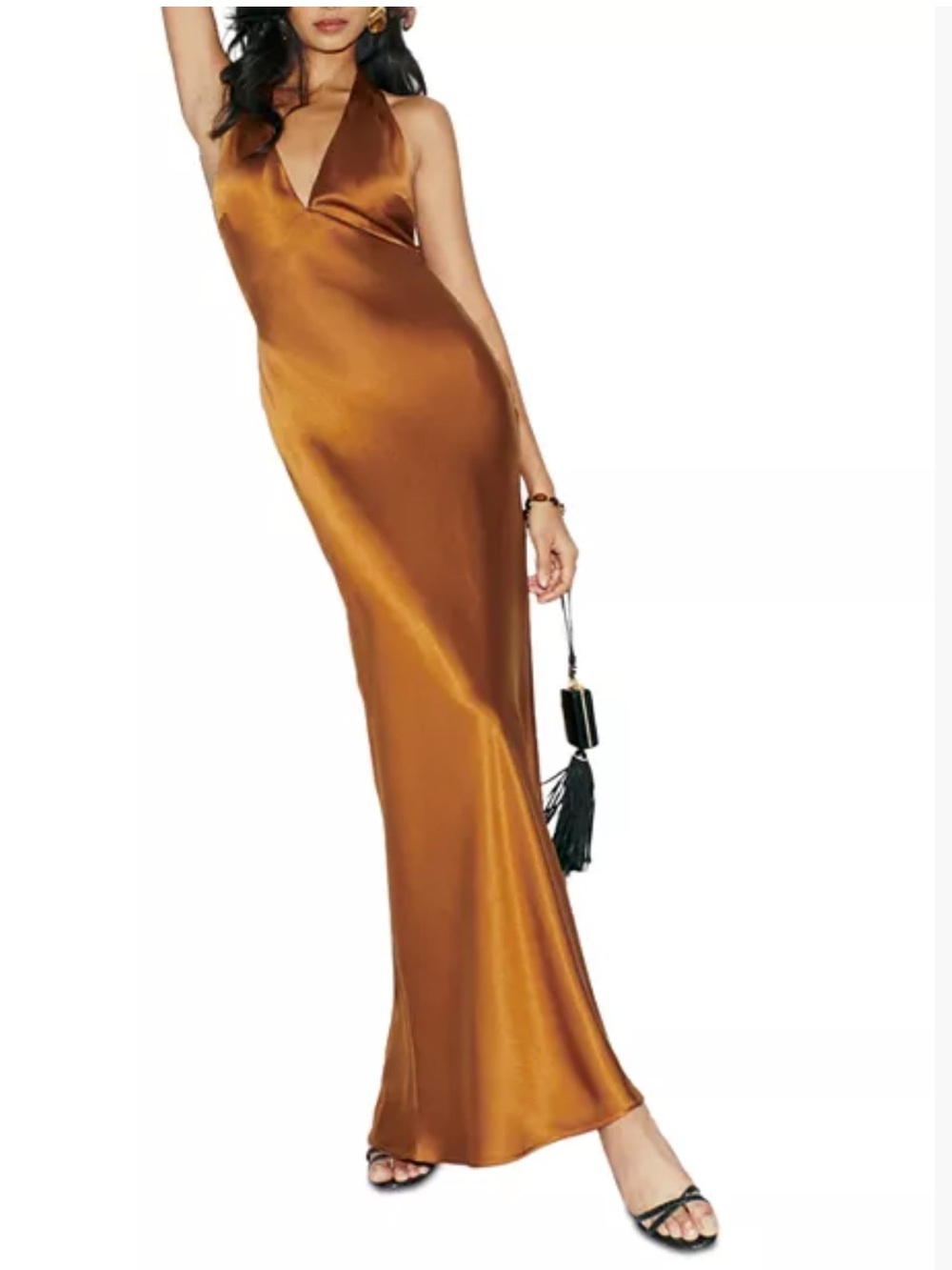 New Reformation Daniela Silk Maxi Dress Copper Size 12 - Picture 13 of 16